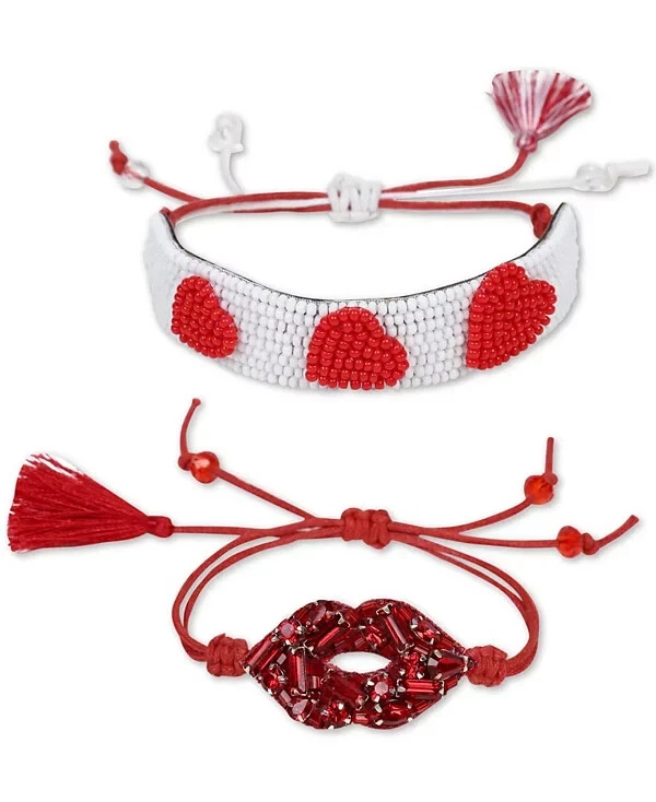 Deepa 2-Pc. Silver-Tone Crystal & Bead Love-Motif Friendship Slider Bracelet Set - Image 1 of 1