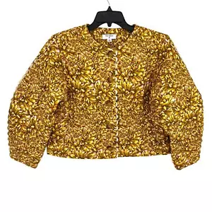 Kika Vargas Target Floral Golden Mum Print Jacket Womens Size Medium Quilted - Picture 1 of 8