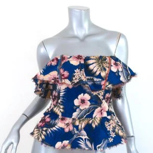Philosophy di Lorenzo Serafini Ruffled Strapless Top Blue Floral Print Size 6 - Picture 1 of 8