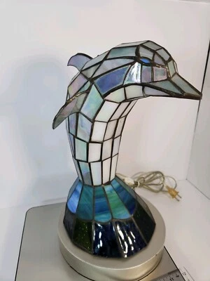 Tiffany Table Lamp Animal Table Reading Dolphin 🐬 tained Glass Desk Light  - Image 1 of 4
