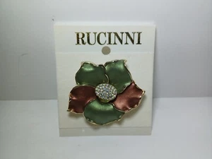 NWT Rucinni Silver Tone Multi Color Rhinestone Brooch Pin Floral - Picture 1 of 6