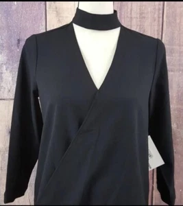 Top Kensie donna x piccolo scollo a V scollo posteriore zip girocollo nero - Foto 1 di 4