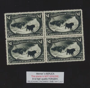4 blocchi FORGERY - REPLICA di Werner - US 292 - $1 Trans-Mississippi 1898 Bovini - Foto 1 di 1