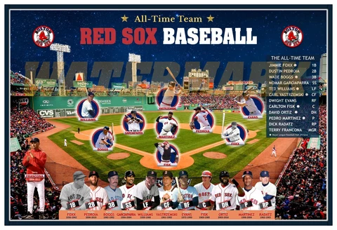 THE BOSTON RED SOX ALL-TIME TEAM 19”x13” COMMEMORATIVE POSTER Cover