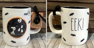 Rae Dunn X Peanuts Snoopy Bats Ghost EEK! Halloween Mug 20 Oz NEW DOUBLE-SIDED - Picture 1 of 3