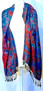 Blau und rot extra großer Paisley Pashmina Schal - Bild 1 von 2