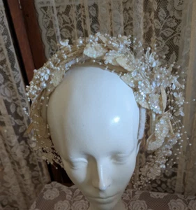 Vintage Wedding Crown Head Band Pearls and Sequins Lot # 4 - Picture 1 of 16