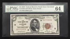 $5 1929 Federal Reserve Bank Note Cleveland PMG 64 # - Picture 1 of 4