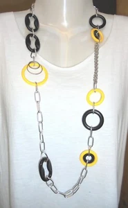 Halsketten, Longkette, schwarz gelb silber Boho Dortmund Festival - Bild 1 von 1
