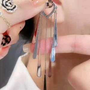 Long Fringe sliver colour Earrings Special-interest Design Women - Picture 1 of 3