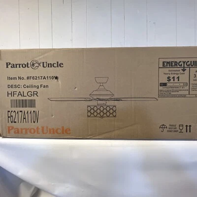 Parrot Uncle Huber 52" Chrome Downrod Mount Crystal Chandelier Ceiling Fan - Image 1 of 3