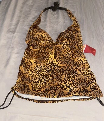 Merona Side Cinched Halter Swimsuit Tankini Top S Brown (B4) - Image 1 of 3