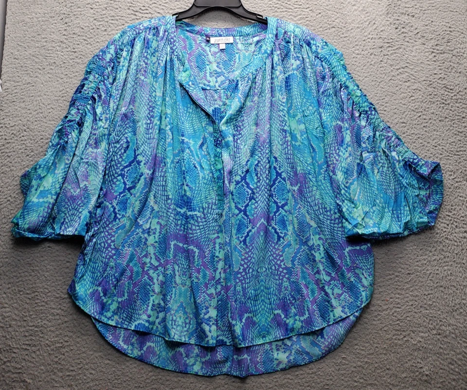 Jennifer Lopez Top Women 3X Multi Snake Print Dolman Batwing Sleeve Button Front - Image 1 of 4