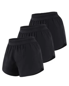 3PC Black Athletic Shorts Women,Womens Running Shorts 3 Pack Moisture Wicking... - Picture 1 of 8