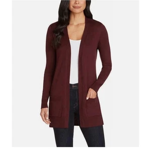 Matty M. Burgundy Open Front Lightweight Knit Front Pockets Long Cardigan Large - Picture 1 of 8