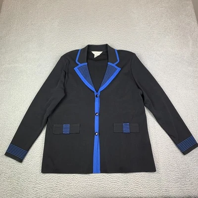 Exclusively Misook Blazer Jacket Womens XL Acrylic Black Blue Stripe Trim - Image 1 of 4