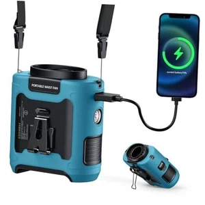 10000mAh Portable Waist Clip on Fan, Neck Desk Hand-Free Wearable Belt Blue - Picture 1 of 7