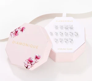 Diamonique Set of 7 Sterling Silver Graduated Stud Earrings - Picture 1 of 4
