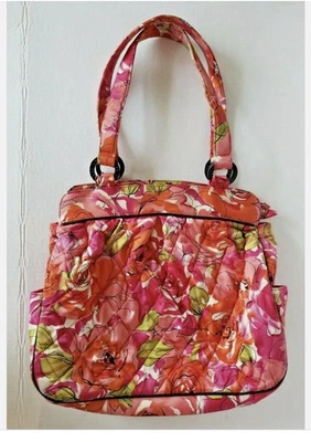 EUC! Vera Bradley Silk pink rose floral handbag PurseLargerBag U85/4 Freeship! - Image 1 of 4