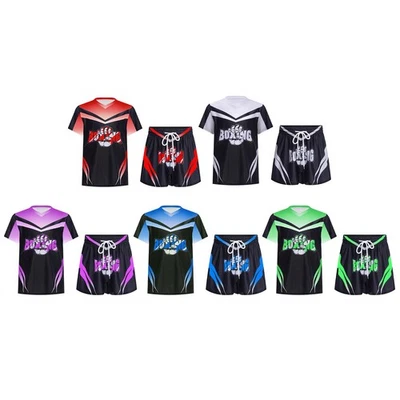 Kids Boys Outfits T-shirt Set Letter Printed Suit Costume Short Sleeve BJJ Gym - Image 1 of 3