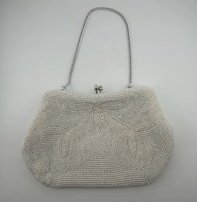 Vintage Pearl Beaded Evening Handbag Purse~Clasp~Beaded Design Foto 1 de 4