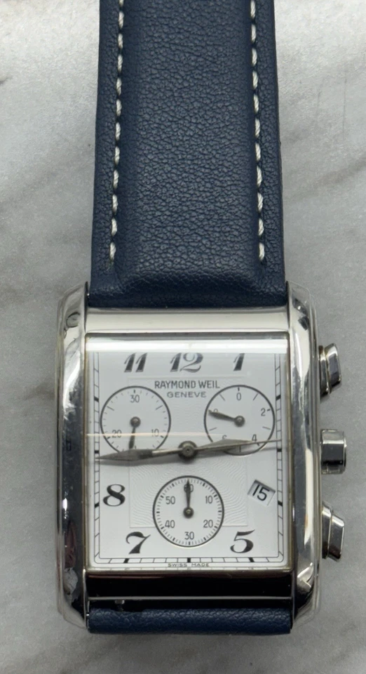 Raymond Weil 4873 esfera blanca correa de cuero azul Foto 1 de 2