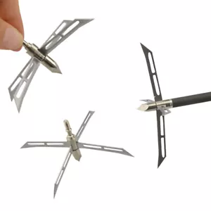 Archery Hunting Tips 4 Blade Broadheads Crossbow Points Large Cut Arrowheads - Picture 1 of 12