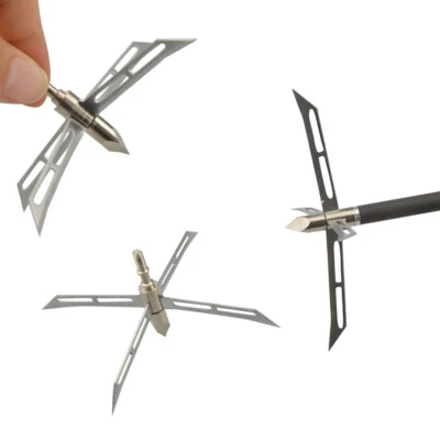 Archery Hunting Tips 4 Blade Broadheads Crossbow Points Large Cut Arrowheads - Image 1 of 4