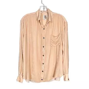 Top manga larga A Shirt Thing para mujer talla M L terciopelo rosa melocotón pálido - Imagen 1 de 8
