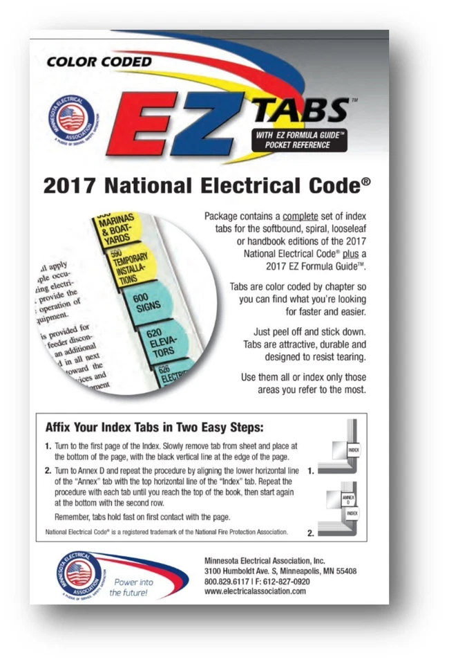 Authentic 2017 Color Coded EZ Tabs NEC Code NFPA/Formular G.+ Ohms law sticker* - Image 1 of 1