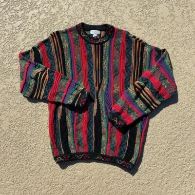 Vintage Tundra Abstract 3D Knit Multicolor Grandpa Cosby Biggie Sweater Large - Image 1 of 4