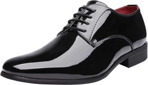 Men's Faux Patent Leather Dress Oxfords Loafers Shoes Classic Formal Lace Up 9.5 - Picture 1 of 6