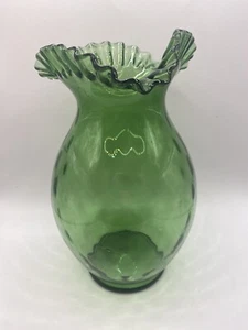Vintage Empoli Optic Ruffled Glass Vase. Empoli Green Vase. Empoli Vase - Picture 1 of 6