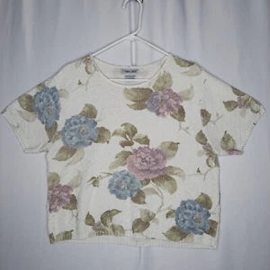 Cabin Creek Vtg 70s Crop Top Women XL Pastel Floral Short Sleeve Grandma Cottage - Picture 1 of 6