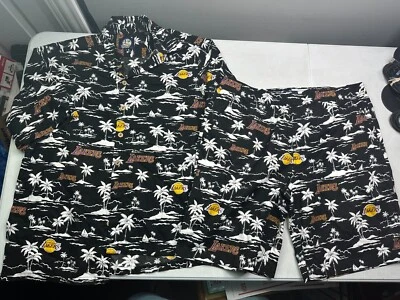Reyn Spooner Mens Set LA Lakers Black Palm Tree Prints Board Short & Shirt - Image 1 of 4