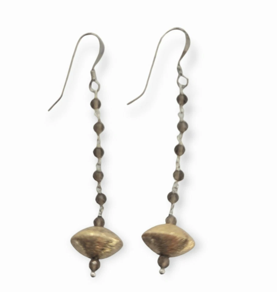 orecchini in argento 925 con quarzo affumicato sfaccettato e disco dorato  - Immagine 1 di 1