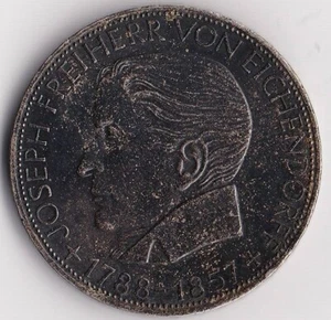 5 DM Deutsche Mark Eichendorff 1957 J in Silber - ungereinigter Fundzustand - Bild 1 von 2