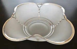 Vintage Art Deco Frosted Glass Bowl with Silver Overlay Four Leaf Clover Shape - Picture 1 of 8