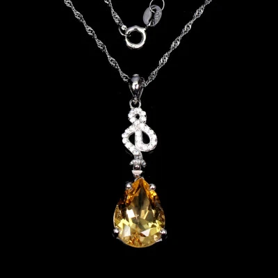 Collar de plata 925 de verano pera citrino 14x10 mm joyas de piedras preciosas naturales 18 pulgadas Foto 1 de 4