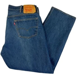 Levi 501 Jeans Men Sz 46x34 Button Fly Medium Wash Blue Denim Straight Leg - Picture 1 of 15