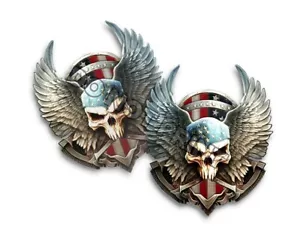 Decalcomanie American Flag Skulls Patriotic USA Orgogliose Americane MIRRORED C34052 confezione da 2 - Foto 1 di 2