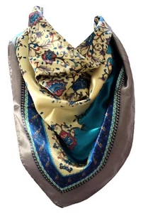 Étnico Estampado Floral Satén Seda con Borde Cuello Cuadrado Bufanda - Imagen 1 de 7