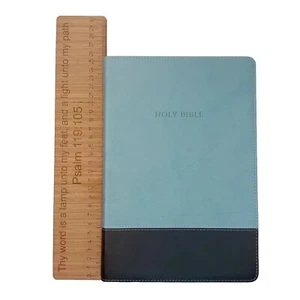 Kjv Holy Bible Thinline Large Print Reference Chocolate Blue Imitation Leather - Imagen 1 de 24