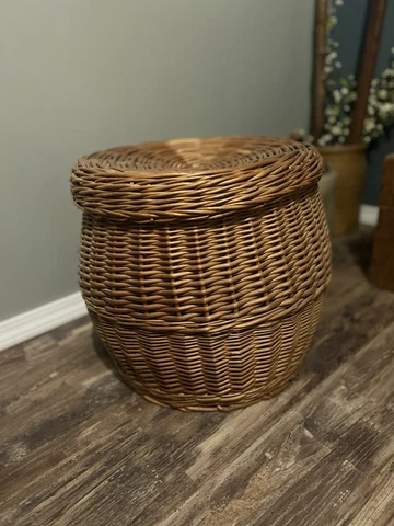 Vintage Wicker Rattan Boho Laundry Storage Basket With Lid Cover