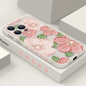 Custodia morbida TPU fiore antiurto per iPhone 16 15 Pro Max 14 13 12 11 XR XS cover - Foto 1 di 25