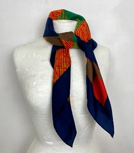 Vintage Neck Scarf Head Scarf Navy Red Green Check Retro Mod Square Shape - Picture 1 of 8