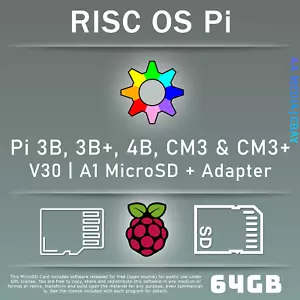 64GB or 128GB RISC OS Preloaded Micro SD Card for RaspBerry Pi 3B, 3B+, 4B, CM3 - Picture 1 of 4