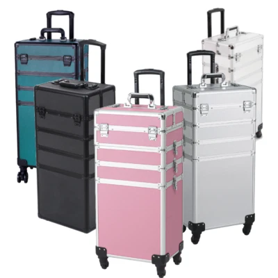 Estuche de Maquillaje Rodante 4 en 1 Aluminio Tren Salón Cosméticos Carro Organizador Caja Foto 1 de 4