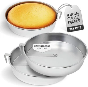 8 Inch Round Cake Pans, 3 Pack, Silver Cake Pan with a Built-in Swivel Blade,... - Picture 1 of 6