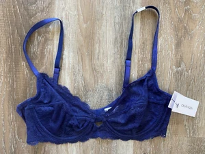 CALVIN KLEIN~NWT~ Seductive Comfort Blue Unlined Lace Bra~Size 34B~Underwire~NEW - Picture 1 of 11